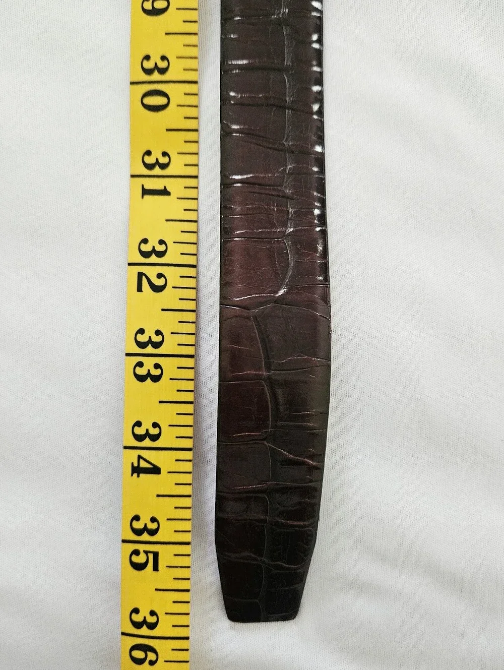 Ellen Tracy Italian Leather Croc Embossed Belt Brown Gold Slide Buckle S